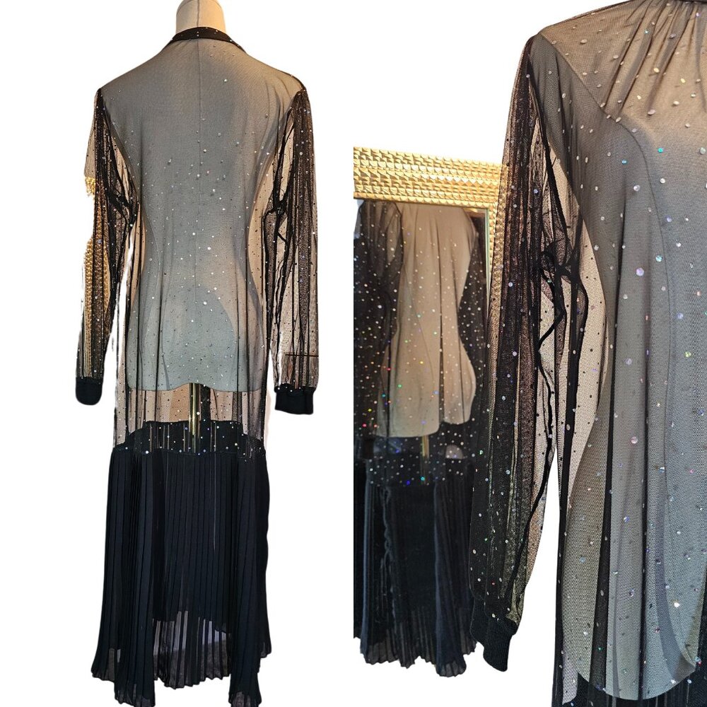 SCOLAR Sheer Japanese Black Sparkle Dress Pleats Medium